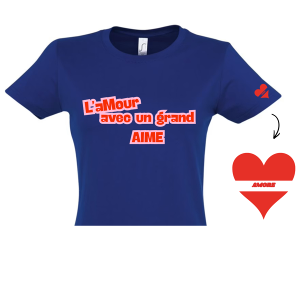 T-shirt L'aMour avec un grand AIME rose - Femme