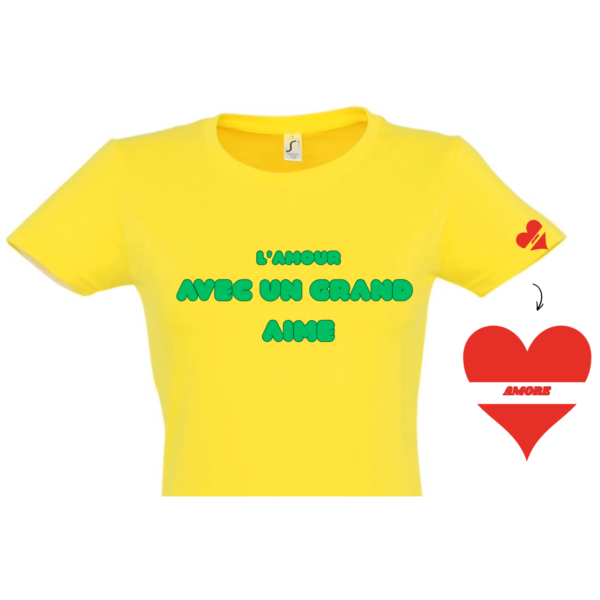 T-shirt L'aMour avec un grand AIME vert sweet - Femme