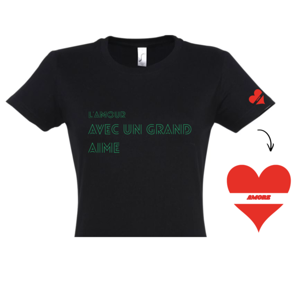 T-shirt L'aMour avec un grand AIME graphique vert - Femme