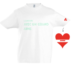 T-shirt blanc G A vert graphique e T-shirt L'aMour avec un grand AIME vert graphique - Enfant
