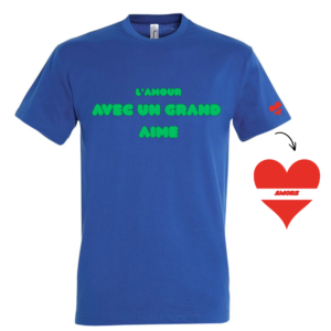 T-shirt bleu Grand aime vert sweet homme T-shirt L'aMour avec un grand AIME vert sweet - Homme