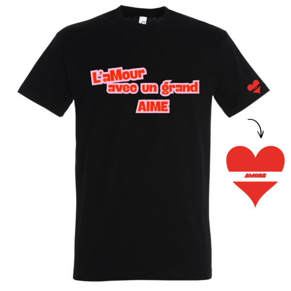 T-shirt L'aMour avec un grand AIME rose - Homme